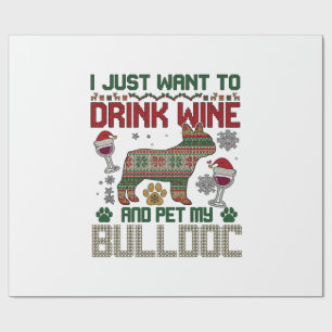 Papel De Presente Beba Vinho Bulldog Cachorro Suéter Feio Chapéu de