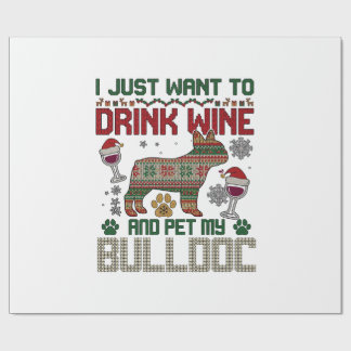 Papel De Presente Beba Vinho Bulldog Cachorro Suéter Feio Chapéu de 