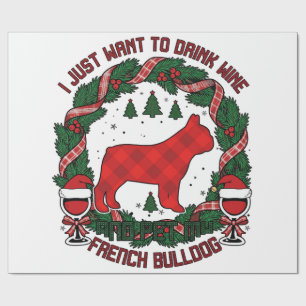 Papel De Presente Beba Vinho Bulldog Francês Cachorro Xadrez Vermelh