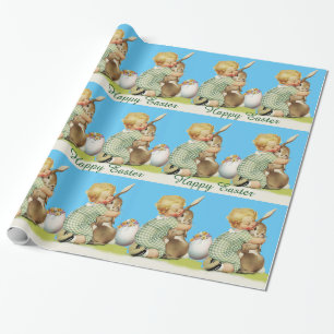 Papel De Presente BEBÊ ABRAÇANDO BUNNY ORIENTAL, Azul Céu
