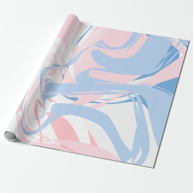Papel De Presente Bebê Abstrato com Redemoinho de Mármore Rosa Branc (Desenrolado)