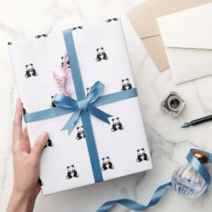 Papel De Presente Bebê aniversário preto panda simples