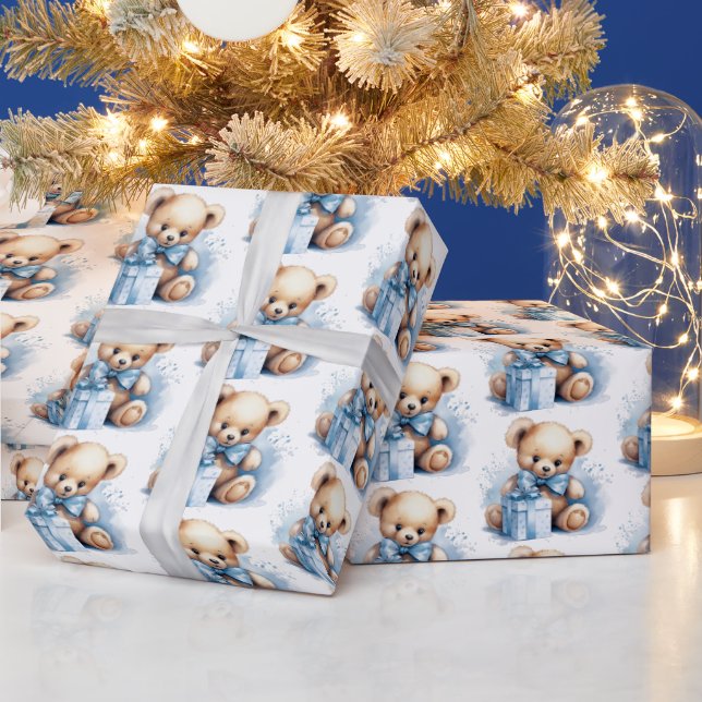 Papel De Presente Bebê Azul Bonito Urso de Teddy (Feriados)