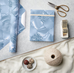 Papel De Presente Bebê Azul Elegante Glitter e Folha Quatrefoil