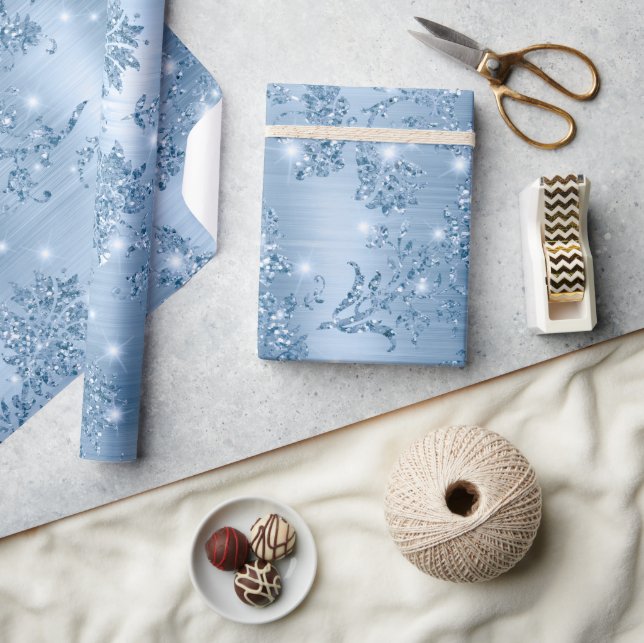 Papel De Presente Bebê Azul Glitter e Floral em Folha (Artesanato)