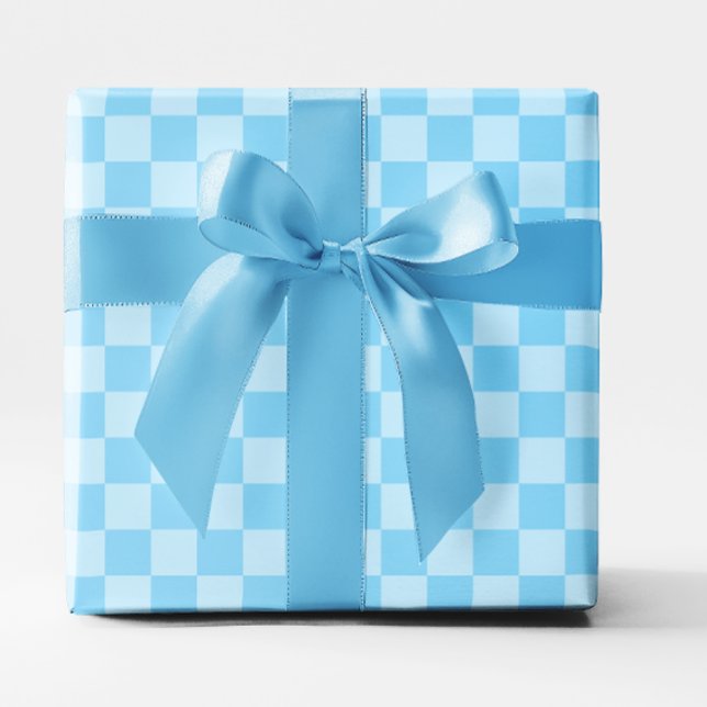 Papel De Presente Bebê Azul Verificado (Baby Blue Checkered Wrapping Paper)