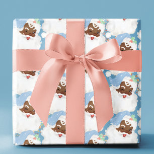 Papel De Presente Bebê Azul Vintage Black Papai Noel Presente de Nat