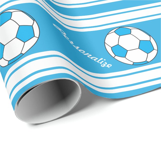 Papel De Presente Bebê Blue Strips Soccer (Ponta do rolo)