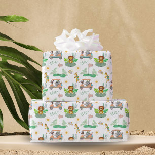 Papel De Presente Bebê Boho Elefante, Macaco, Leão Padrão de Bebê de