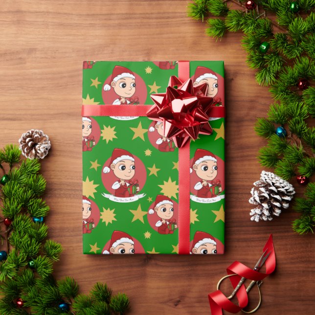 Papel De Presente Bebê bonito com um desenho de chapéu de Natal (Presente de Natal)