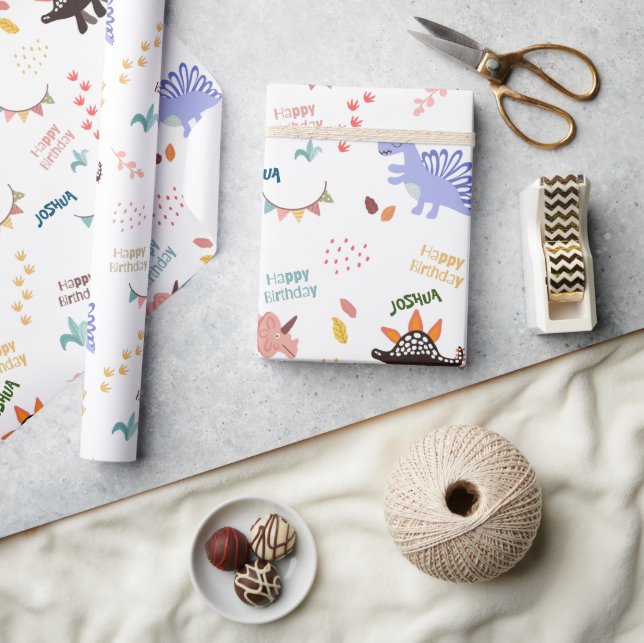 Papel De Presente Bebê Boy Dinosaur aniversário (Artesanato)