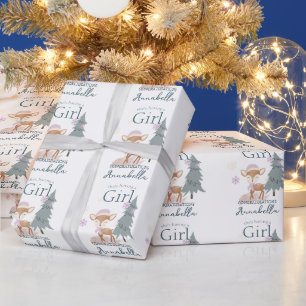 Papel De Presente Bebê Cervo Fêmea Fofo de Inverno