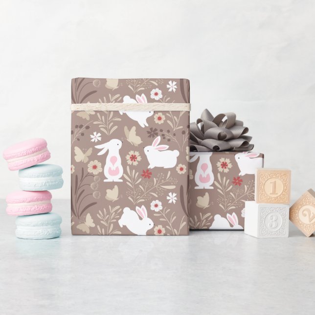 Papel De Presente Bebê Chá coelhos de castanho (Chá de bebê)