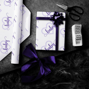 Papel De Presente Bebê Coração   Script de Farinha Roxo-Roxo da Uva 