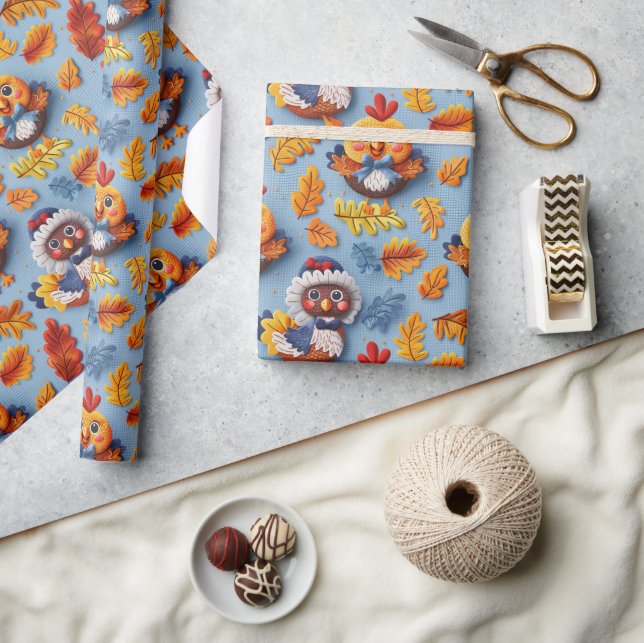 Papel De Presente Bebê De Ação De Graças Peru E Pintinhos  (Artesanato)