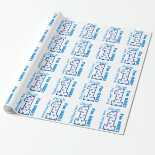Papel De Presente Bebê de um ano azul B01Z dos corações do menino