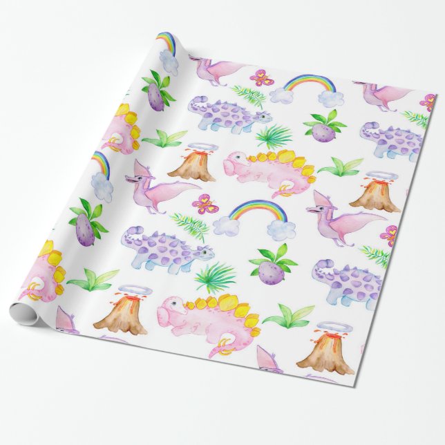 Papel De Presente Bebê Dinossauro Pastel Cores Cubra (Desenrolado)