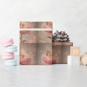 Papel De Presente Bebê dormindo flor rosa
