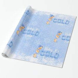 Papel De Presente Bebê É Frio Floco de Neve Azul Menino Chuveiro