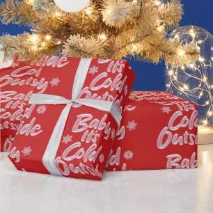 Papel De Presente Bebê É Frio Fora Congelado Tipo Vermelho Natal