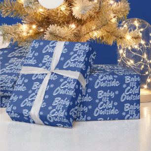 Papel De Presente Bebê É Frio Fora do Natal Azul Congelado