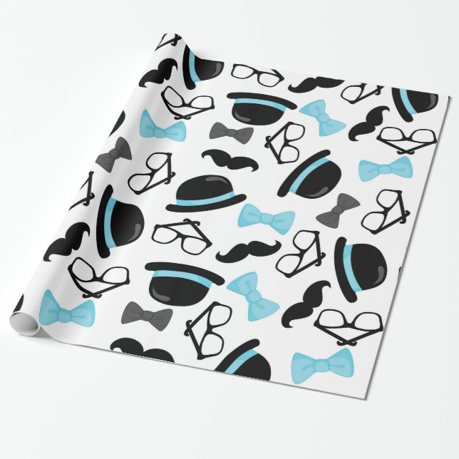 Papel De Presente Bebê é um homem pequeno do bigode azul do menino (Desenrolado)
