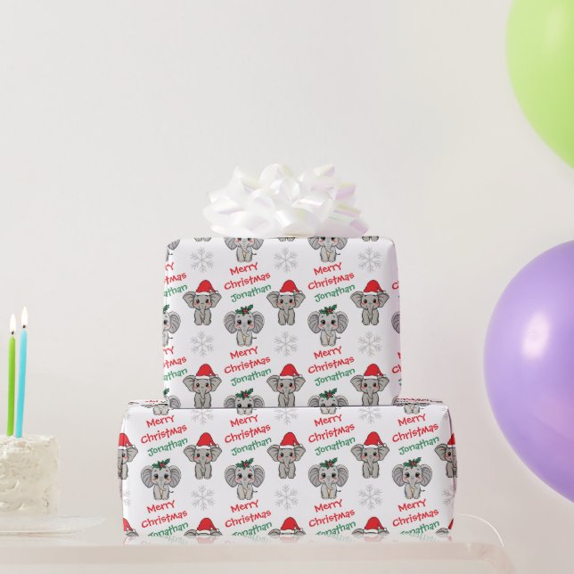 Papel De Presente Bebê Elefante Fofo Chapéu de Papai Noel Natal (Presentes para festas)