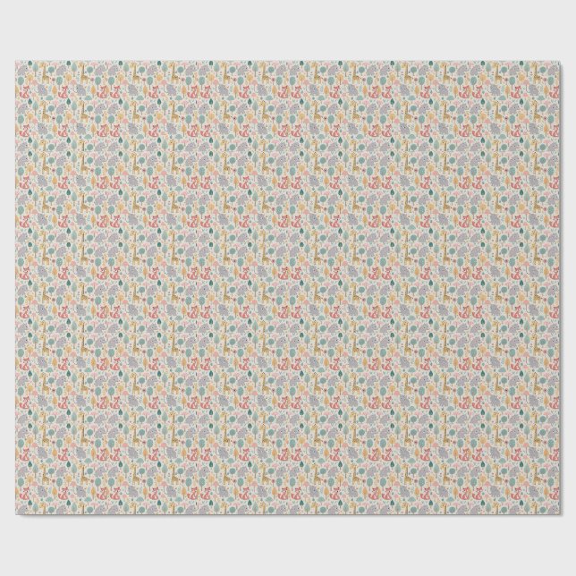 Papel De Presente Bebê Elefante, Raposa & Girafa Animais de Desenho  (Aberto)