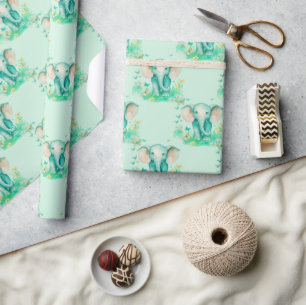 Papel De Presente Bebê Elefante Sexo Neutro Aniversário