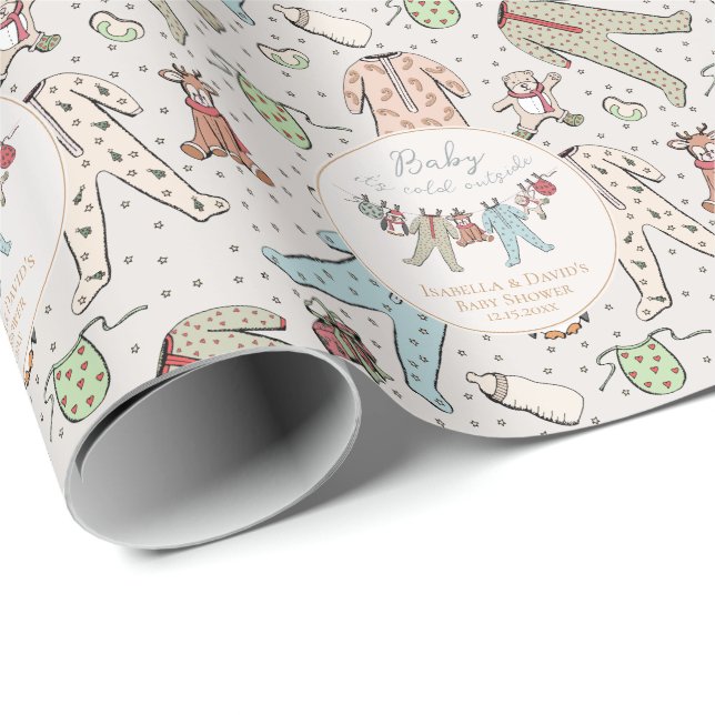 Papel De Presente Bebê Está Frio Fora do Chá de fraldas de inverno (Ponta do rolo)
