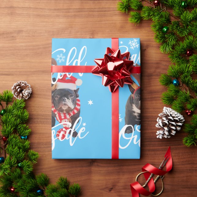 Papel De Presente Bebê Está Frio Fora do Natal Cachorro Francês T- (Presente de Natal)