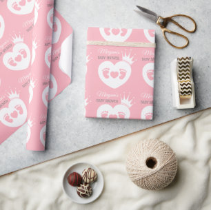 Papel De Presente Bebê Feet Heart Baby Princesa Chá Rosa Branco
