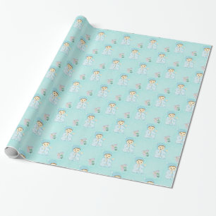 Papel De Presente Bebé infantil no azul com flores