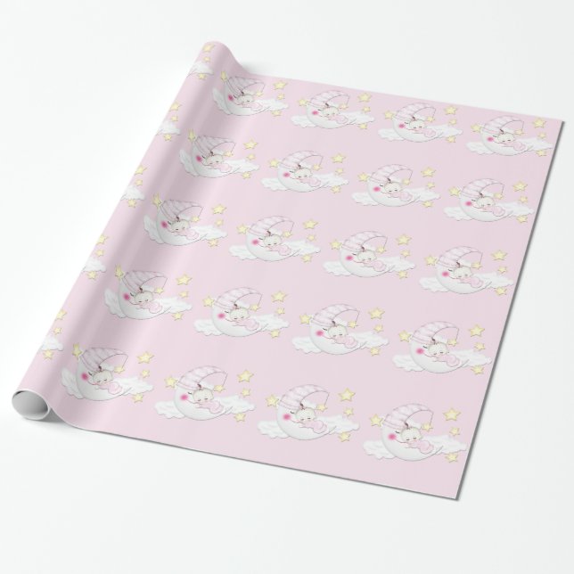 Papel De Presente Bebê Menina Lua Rosa Doce (Desenrolado)