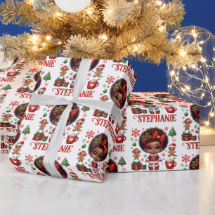 Papel De Presente Bebê Menina Natal Americano Africano Natal