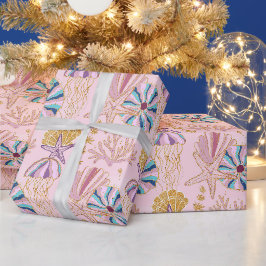 Papel De Presente Bebê Menina Rosa Debaixo do Mar Brilhante