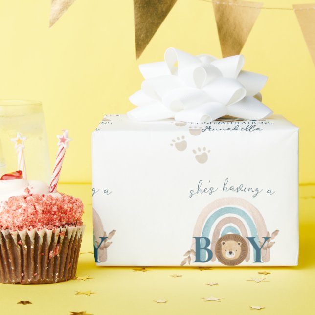 Papel De Presente Bebê Menino Boho Fofo Garotinho de Leão Impressões (Festa de aniversário)
