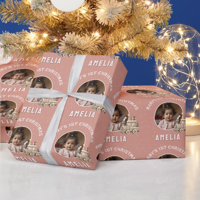 Papel De Presente Bebê Neutro Trem de Natal Lembrancinha de Foto (Feriados)
