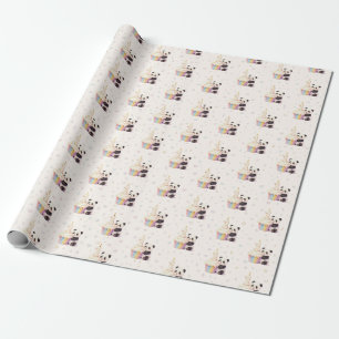 Papel De Presente Bebê Panda de Pastel Doce Aniversário de 1 Ano