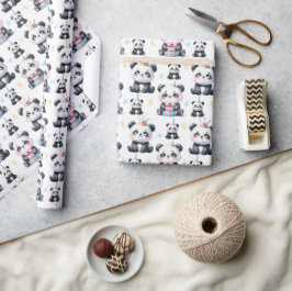 Papel De Presente Bebê Panda Fofo Padrão Branco