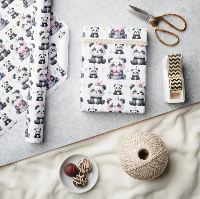 Papel De Presente Bebê Panda Fofo Padrão Branco (Artesanato)