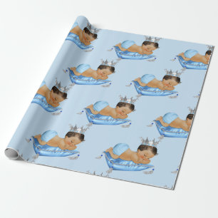 Papel De Presente Bebê Príncipe Real Azul Bebê e Travesseiro Menino 