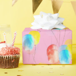 Papel De Presente Bebê rosa-d-água Balão de Cores-d-água