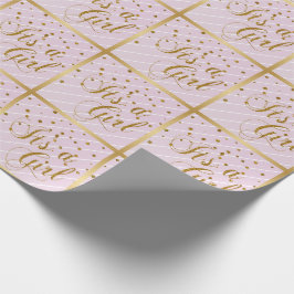 Papel De Presente Bebê rosa doce e Dourado Confetti