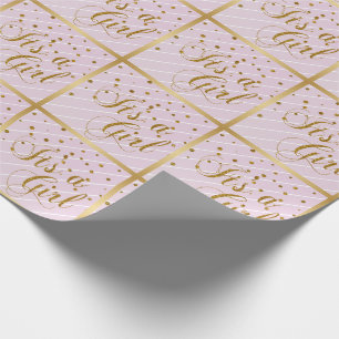 Papel De Presente Bebê rosa doce e Dourado Confetti