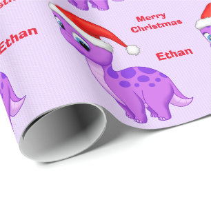 Papel De Presente Bebê roxo bonito Dinosour com chapéu do papai no