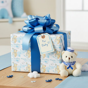 Papel De Presente Bebê urso marinheiro aniversário fofo