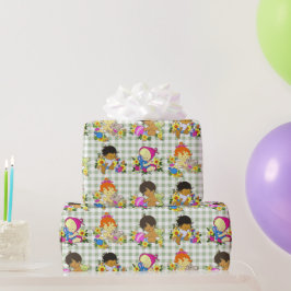 Papel De Presente Bebês bonitos retro Xadrez verde colorido