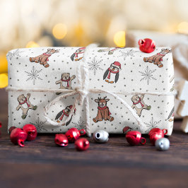 Papel De Presente Bebês Brancos Primeiro Natal Animais de inverno