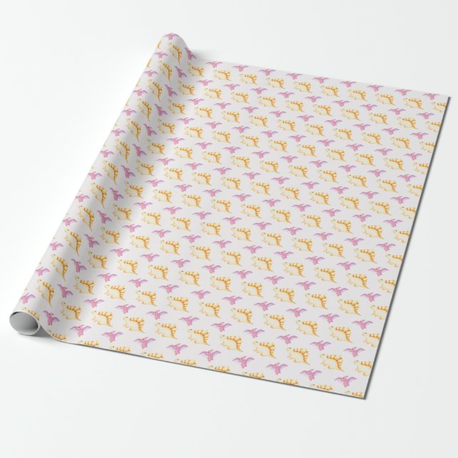 Papel De Presente Bebês de Dinossauros Pintados em Pastel (Desenrolado)